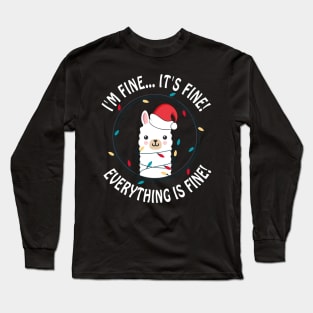 I'm Fine It's Fine Everything is Fine Funny cats Christmas Cat Kitten lover Long Sleeve T-Shirt